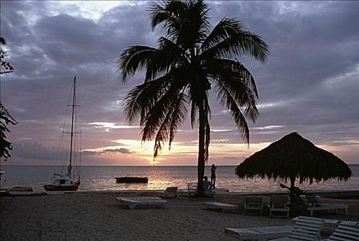 漂亮,日落,半月,牙买加,加勒比海