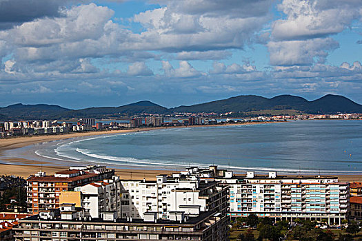 西班牙,坎塔布里亚,区域,省,俯视图,海滩,城镇