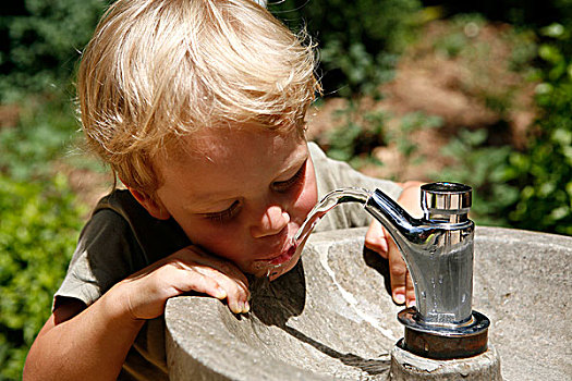 男孩,三个,岁月,饮用水,公用,水龙头,西班牙,欧洲