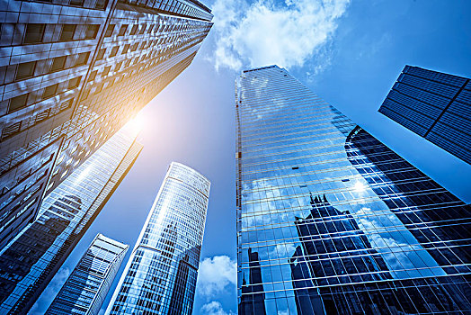 仰拍城市商業(yè)大廈寫字樓建筑景觀
