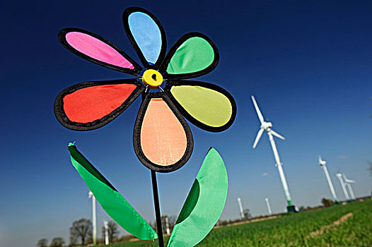 彩色,纸风车,正面,风,涡轮,象征,图像,能量