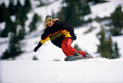 女人,滑雪板,班芙,艾伯塔省,加拿大