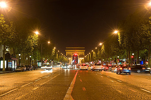 香榭丽舍大街,拱形,夜晚,巴黎,法国