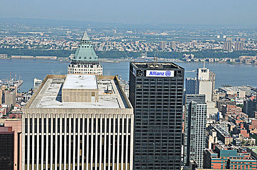 眺望台,洛克菲勒中心,建筑,一个,全球,广场,哈得逊河,背影,曼哈顿,纽约,美国,北美