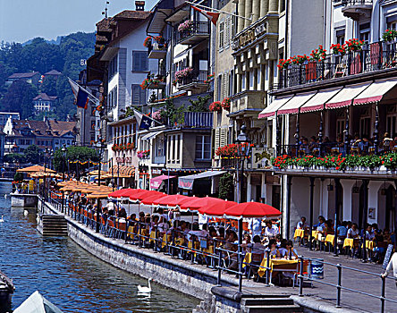 河,散步场所,卢塞恩,瑞士