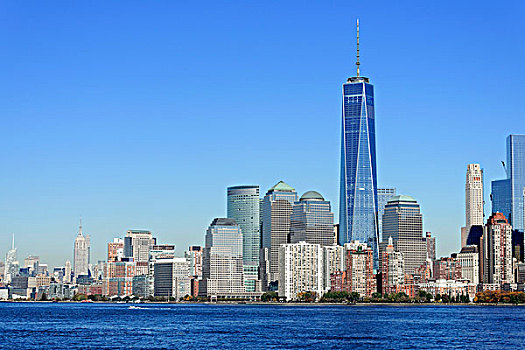 天际线,金融区,一个,世贸中心,曼哈顿,纽约,美国,北美