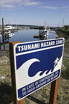海啸,警告标识,港口,华盛顿,美国,北美