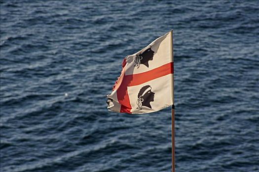旗,飘扬,上方,海洋,卡斯特尔萨多,萨丁尼亚,意大利,欧洲