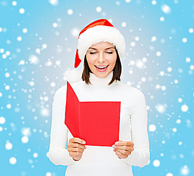 圣诞节,圣诞,人,广告,销售,概念,高兴,女人,圣诞老人,帽子,留白,红色,明信片