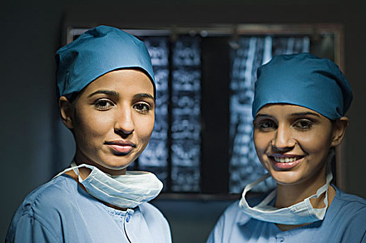 肖像,两个,女性,医生,印度