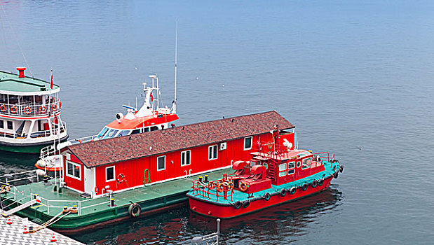 红色,火,船,站立,停泊,靠近,漂浮,消防队,土耳其