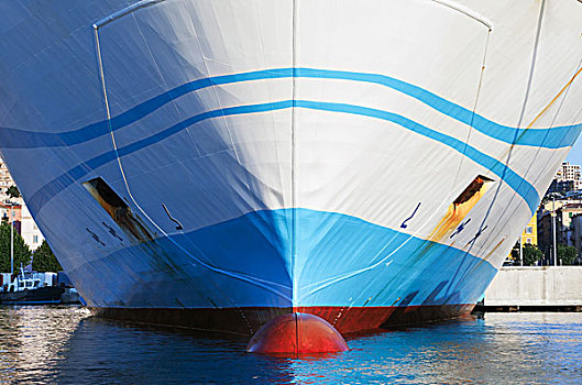 大,白色,乘客,渡轮,船首,碎片,蓝色,线条,红色,水位线