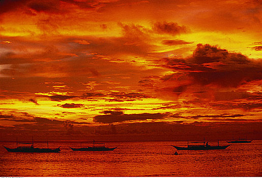 船,水上,日落,岛屿,菲律宾