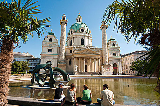 雕塑,卡尔教堂,教堂,维也纳,奥地利,欧洲