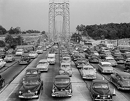 美国,纽约,重,交通,正面,乔治华盛顿大桥