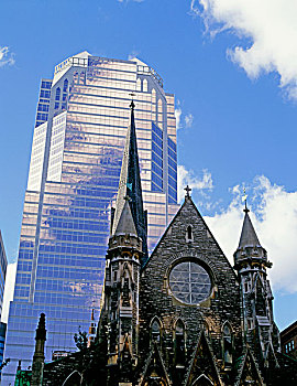 户外,教堂,摩天大楼,蒙特利尔,魁北克,加拿大