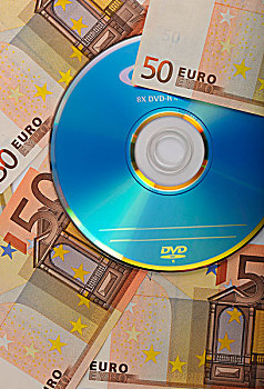 dvd,欧元,钞票,象征,图像,购买,逃税,隐秘
