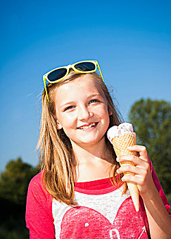 女孩,冰淇淋蛋卷,黑森州,德国