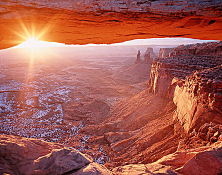 美国,犹他,峡谷地国家公园,方山石拱,日出,大幅,尺寸