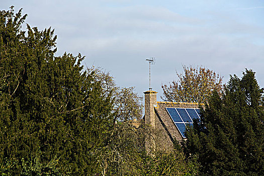 太阳能电池板,老,房子