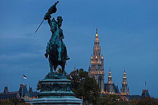欧洲,奥地利,维也纳,市政厅,骑马雕像