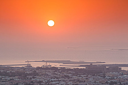 阿联酋,迪拜,俯视图,区域,日落