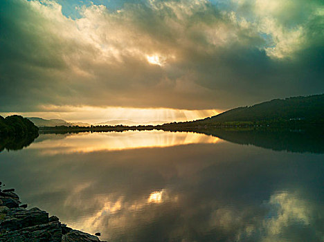 云,反射,湖,北威尔士