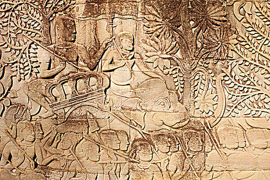 柬埔寨,收获,大象,勇士,浮雕,东方,画廊,巴雍寺
