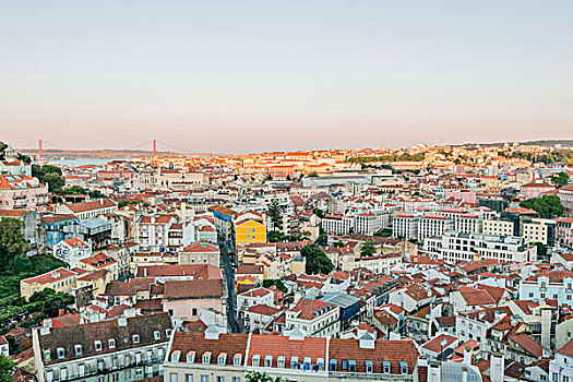 葡萄牙,里斯本,屋顶,日出,大幅,尺寸
