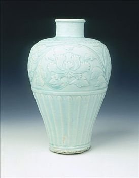 花瓶,雕刻,牡丹,元朝,瓷器,迟,14世纪,艺术家,未知