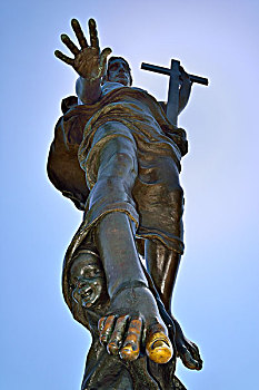 铜像,救世主,幸运,脚趾,金色,努奥罗,萨丁尼亚,意大利,欧洲