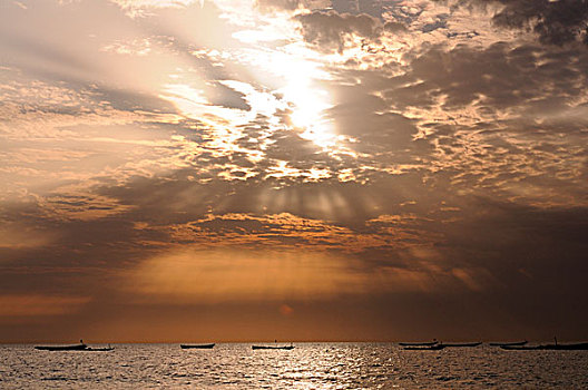 毛里塔尼亚,渔船,日落