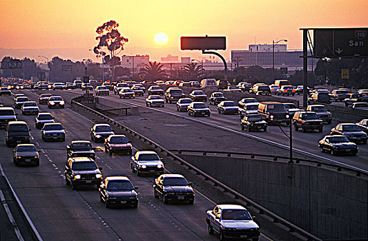 加利福尼亚,洛杉矶,高速公路,交通,日落
