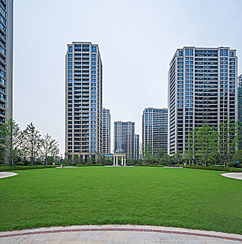 现代住宅高层建筑,园林景观
