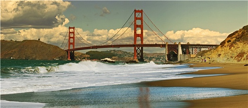 全景,金门大桥,风景,做糕点,海滩,旧金山