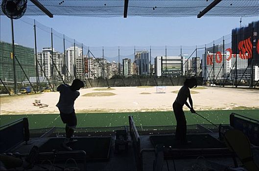 高尔夫,高尔夫练习场,城市,高尔夫球杆,九龙,香港,中国
