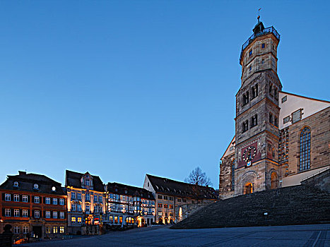 市场,教区教堂,巴登符腾堡,德国,欧洲