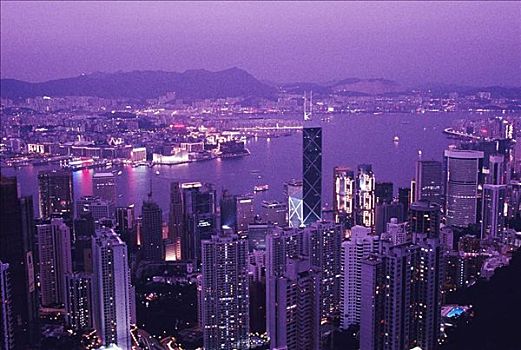 香港,城市,太平山,暸望,黎明,紫色天空