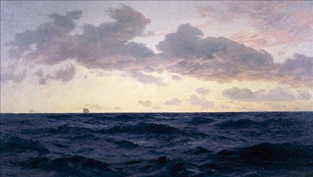 1898年,海景,船,艺术家