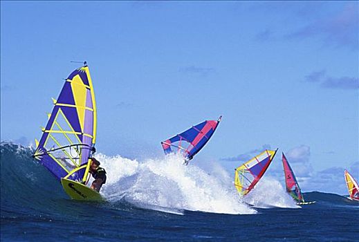 夏威夷,毛伊岛,五个,帆板,抓住,相同,蓝天