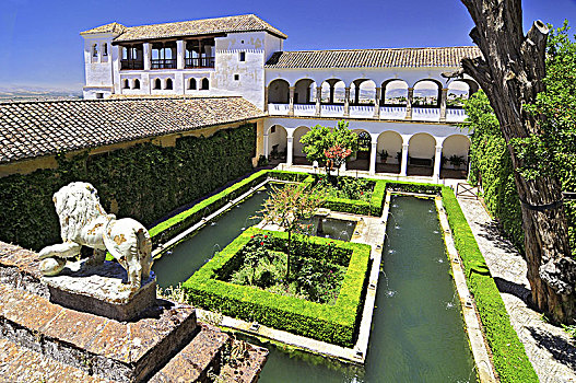 室内,花园,阿尔罕布拉,要塞,格拉纳达,南,西班牙