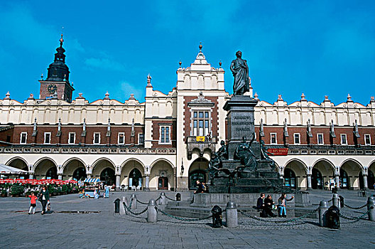 波兰,克拉科夫,中央市场,广场,16世纪,建筑,布,市场,建造,哥特风格,整修,文艺复兴,风格,中心,雕塑,诗人,亚当