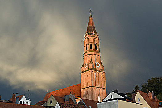 风暴,天气,上方,教堂,巴伐利亚,德国,欧洲