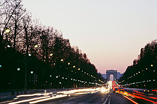 拱形,香榭丽舍大街,黄昏,巴黎