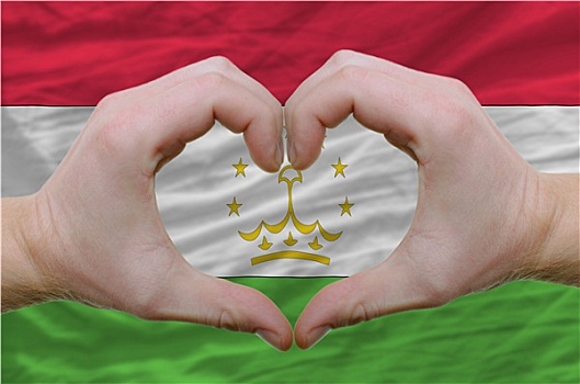心形,喜爱,手势,展示,上方,旗帜,塔吉克斯坦