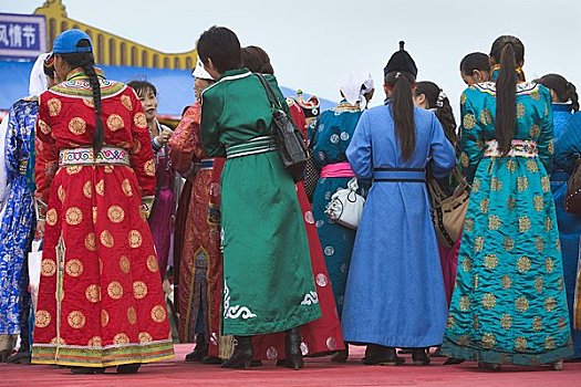 女人,竞争,传统服装,竞赛,那达慕大会,内蒙古,中国