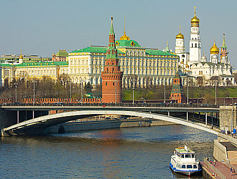 莫斯科,克里姆林宫,宫殿,钟楼,大教堂,石桥,俄罗斯,欧洲