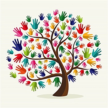 彩色,团结,手,树