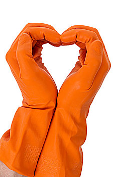 展示,爱情象征,橙色,手套,隔绝,白色背景