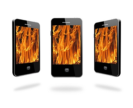 手机,火焰,白色背景